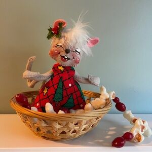 Annalee Festive Mouse with popcorn garland.